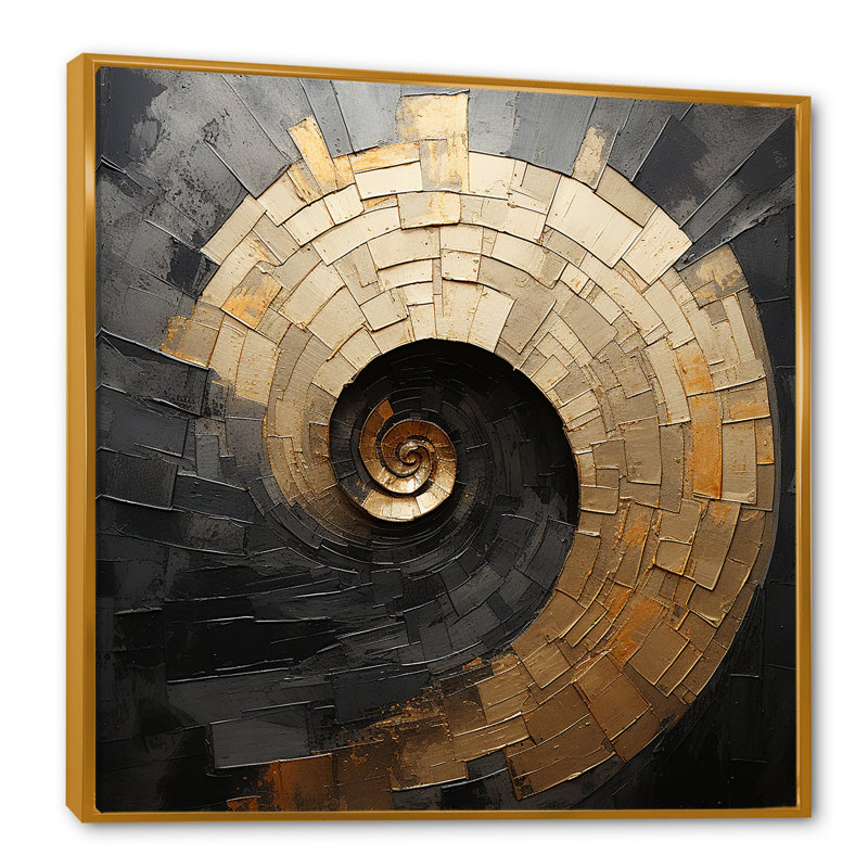 Northwich - art mural spirales abstraites pour le salon, H 16 po x l 16 po x P 1 po, Toile avec cadre flottant or