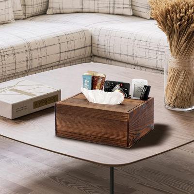 Wood Rectangular Tissue Box Cover , Multifunctional Tissue Holder With Stationery Remote Control Box, Decorative Tissue Pen Remote Organizer For Desktop Livingroom Bedroom Home Office