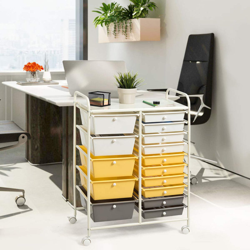 Hallam 15 Drawer Storage Drawer, White, White/Yellow/Grey
