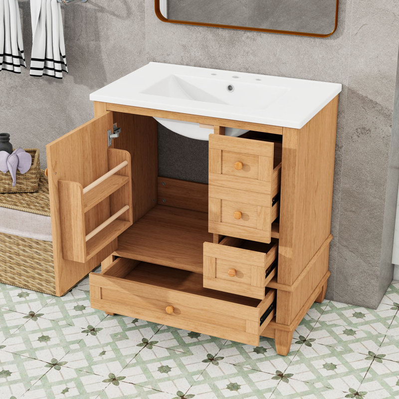 Meuble-lavabo de salle de bain avec lavabo, portes à fermeture douce et tiroirs