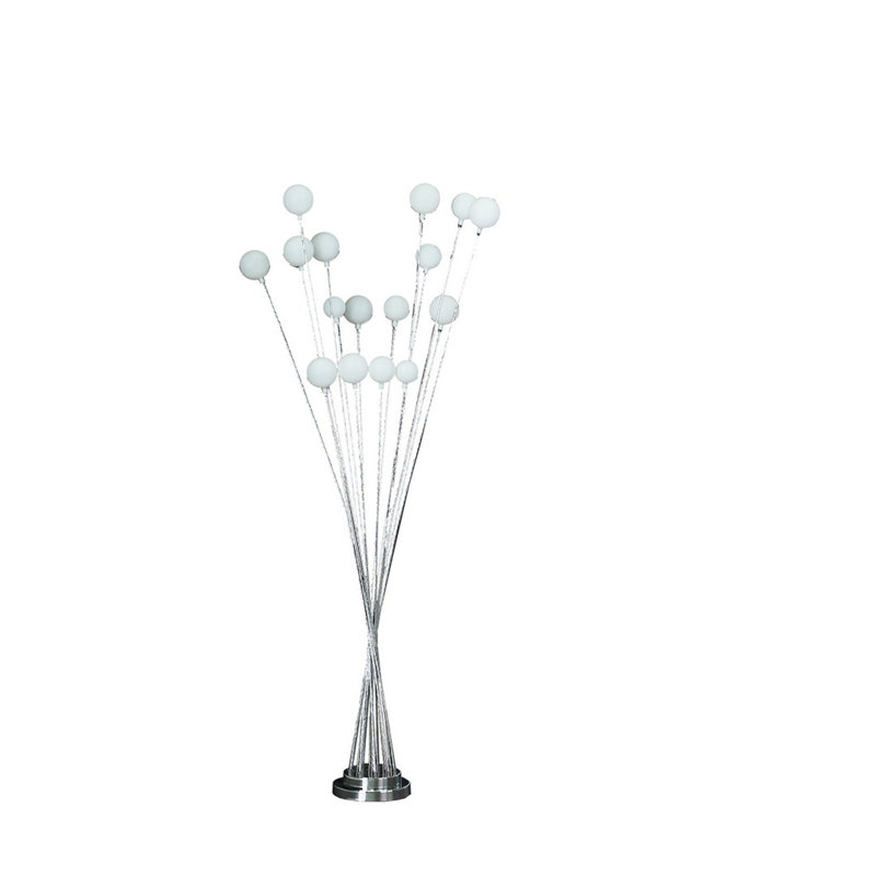 61.5" In 16-Light Acrylic Globe Aluminun Led Chrysanthe Chrome Metal Floor Lamp, Silver