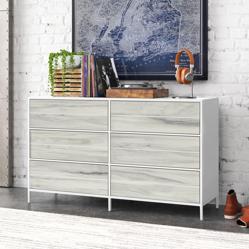 Commode double 6 tiroirs Anrey, Blanc