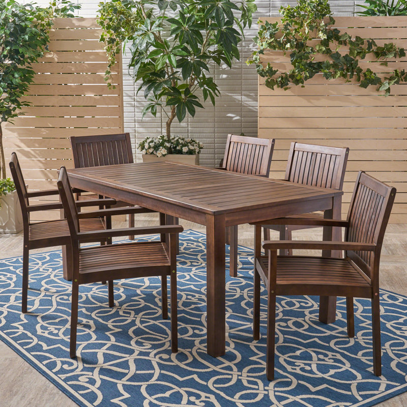 Bradninch 6 - Person Acacia Wood Patio Dining Set with Rectangular Table