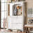 54.7'' Hall Tree With Integrated Shoe Cabinet, Mirrored Door, Coat Hanger, And Entryway Bench, 4-In-1 Design, 2 Flip Drawers, 4 Hooks, And 2 Cabinets For Entrance And Living Room