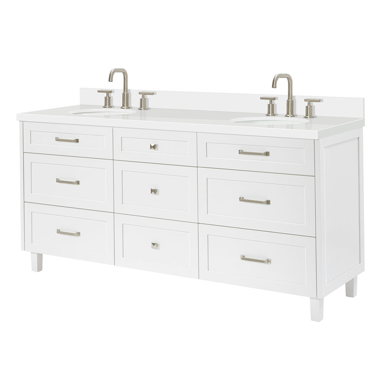 ARIEL Monroe 72 Double Sink Bathroom Vanity with Carrara Quartz Top, White, 60" - 61", Pure White Quartz
