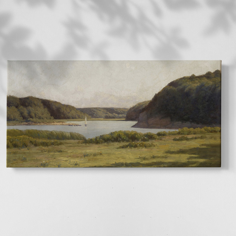 Série paysage - DCCDXIV - Toile tendue avec châssis, prête à accrocher, H 21 po x l 41 po, Doré