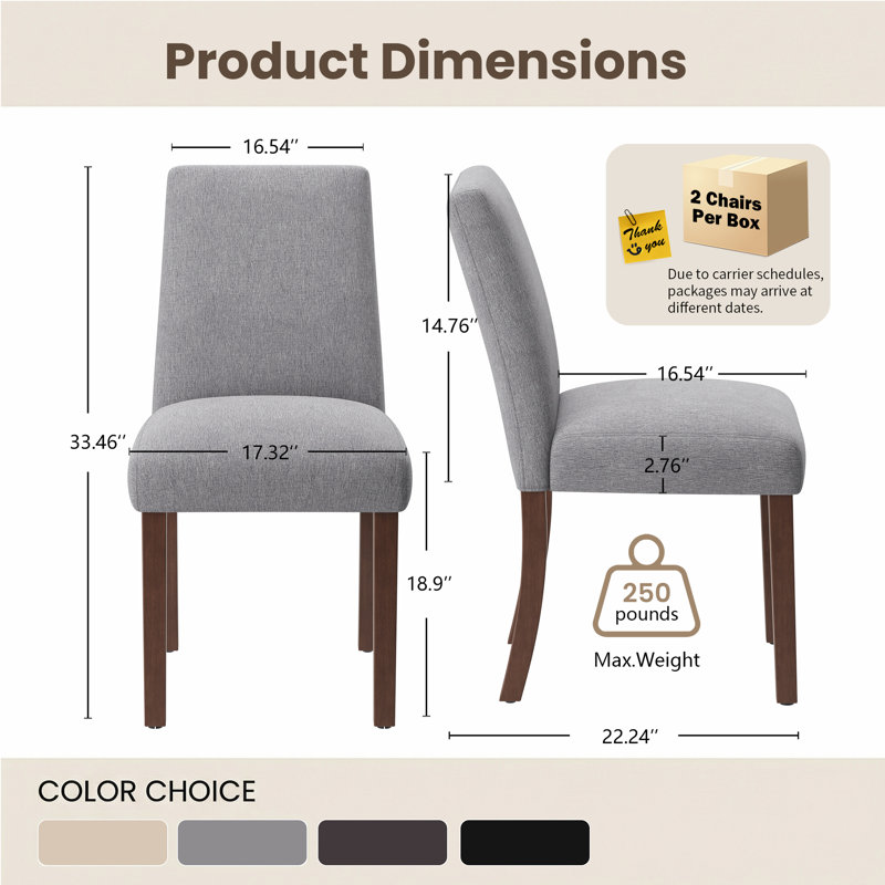 17.3'' Wide Modern Upholstered Fabric High Back Parsons Side Dining Chair with Solid Wood Legs, Gray