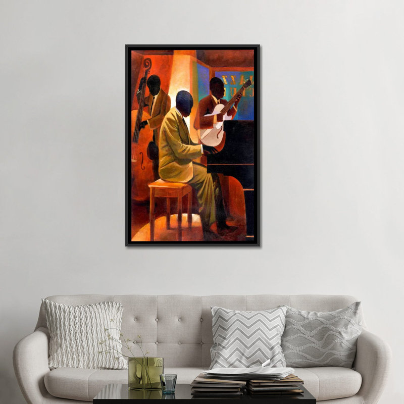 «Piano Man» par Keith Mallett - reproduction d'art sur toile tendue, H 26 po x l 18 po x P 1,5 po, Toile encadrée noire