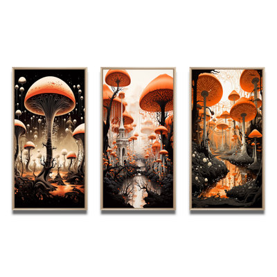 «Magical Red Mushroom Retro Illustration», 3 pièces sur toile