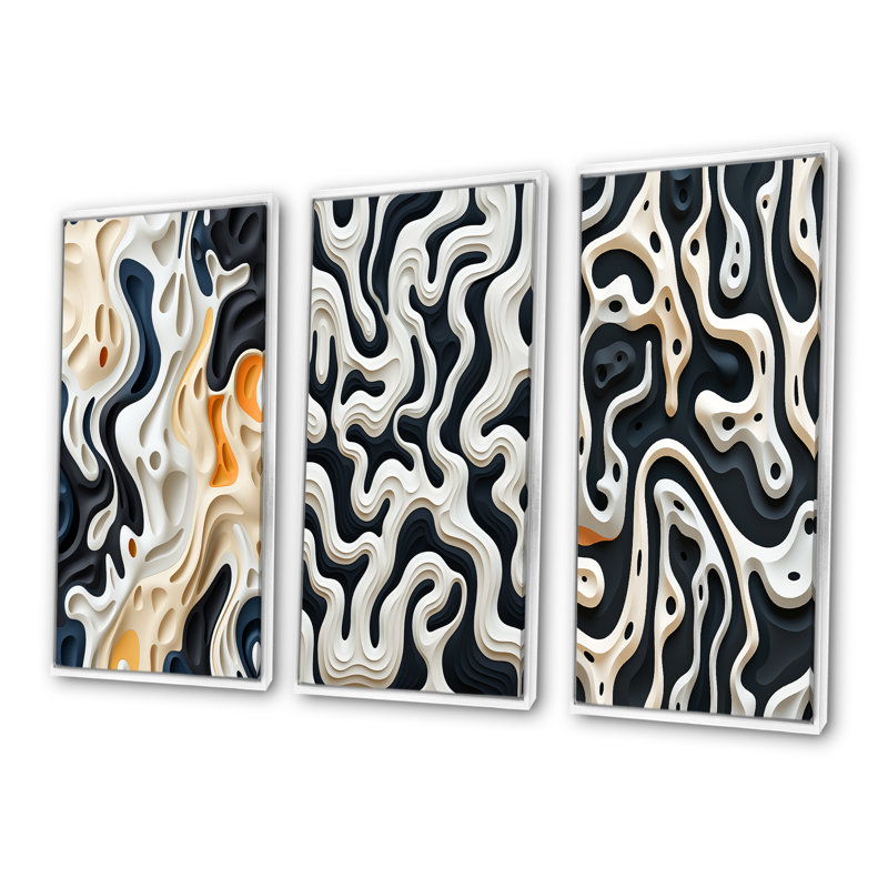 Black White Labyrinth Pattern, White Floater Framed, 40" H x 60" W