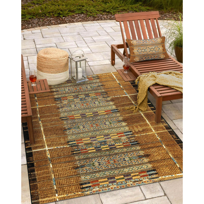 Gold Tribal Stripe Indoor/Outdoor Rectangular Pillow