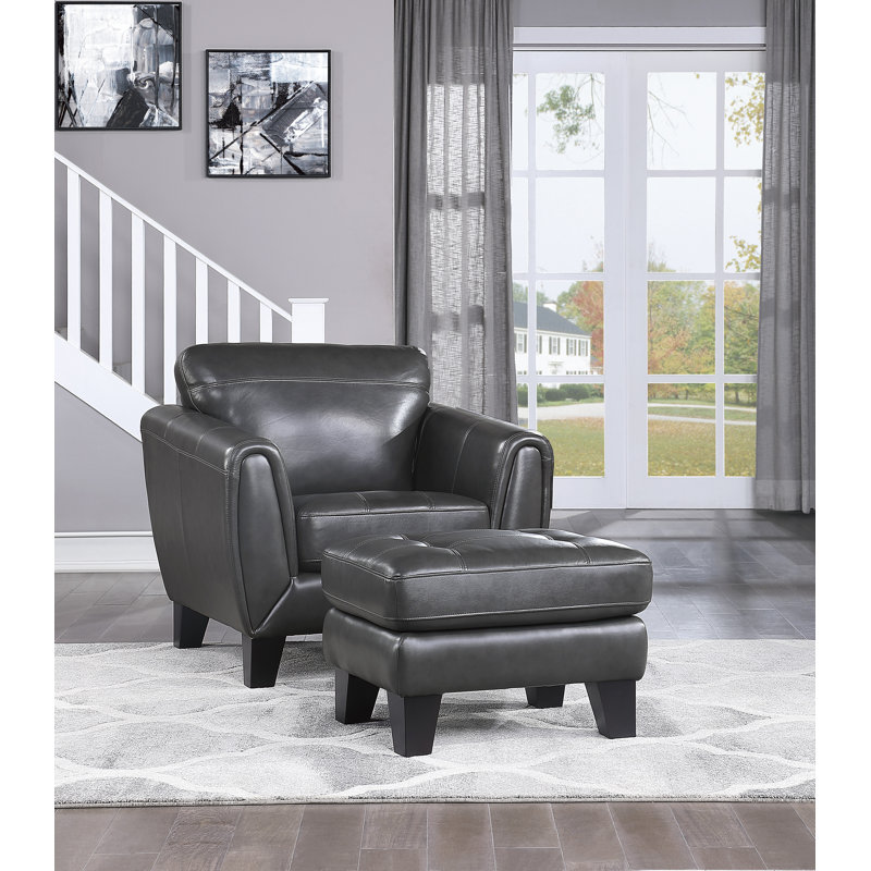 Chaise avec repose-pieds Craig, Cuir fleur gris foncé