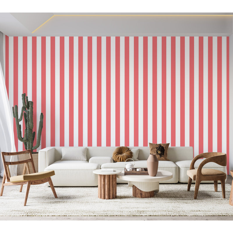 Murale pelez et collez de qualité supérieure - Rayures roses, L 120 po x L 96 po