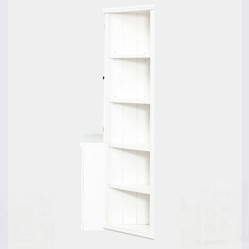 Grande vitrine haute et deux tablettes triangulaires à côtés, combinaison murale de style rétro de 69,25 po de largeur avec portes en verre, pour les couloirs, le salon, le bureau, le studio ou l'espace de travail