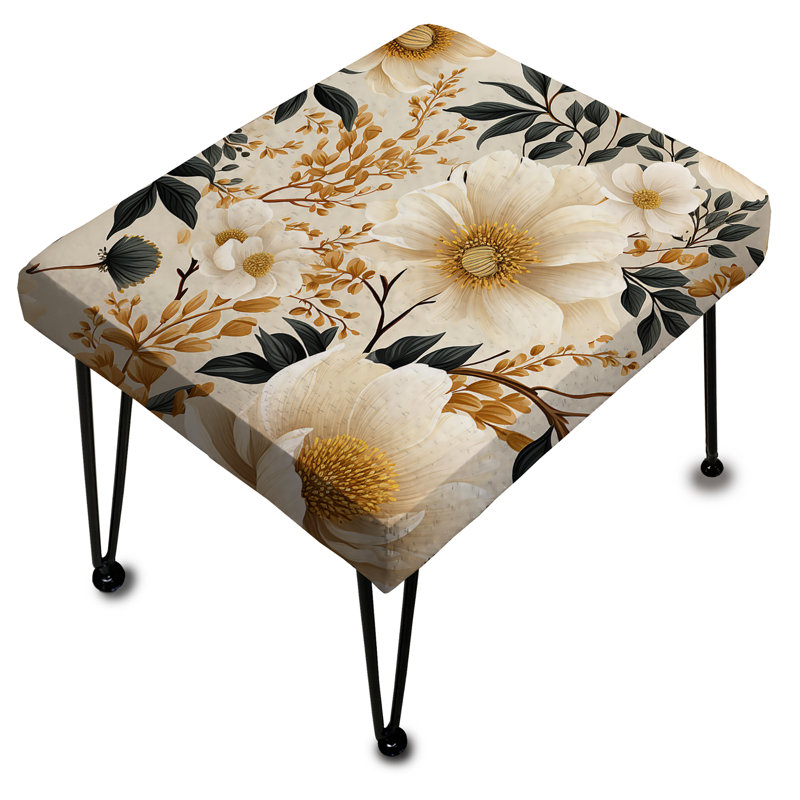 Vintage Ivory Flower Symphony II - Floral Rectangle Ottoman