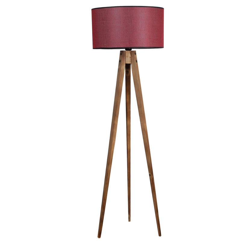 Malaijah 60" Tripod Floor Lamp, Walnut, Claret Red