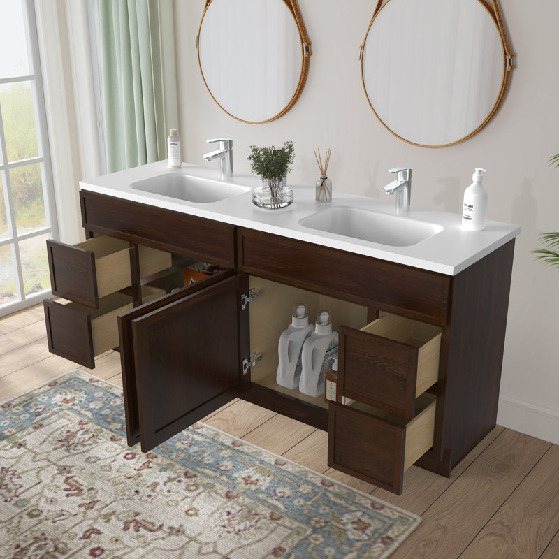 Base de meuble-lavabo double 72 po 72 po, Brun