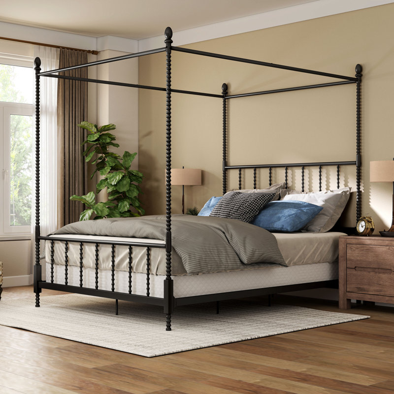 Frankie Metal Canopy Bed, King, Black