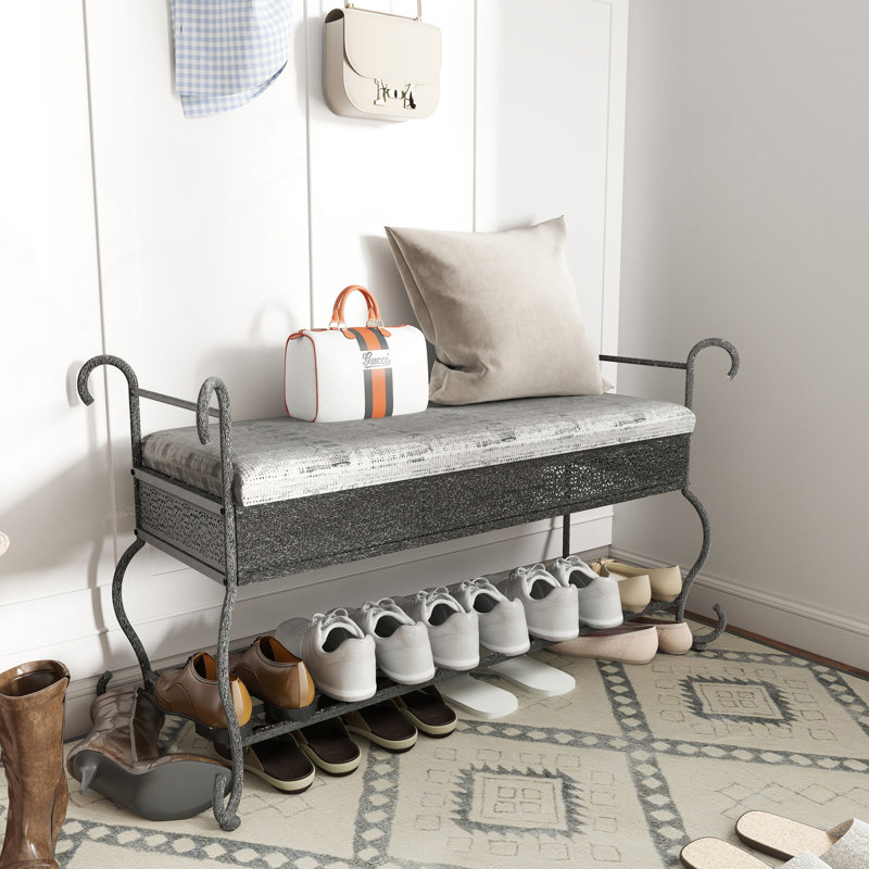 Banc à chaussures pour hall d'entrée, banc industriel, étagère à chaussures rustique pour petits espaces, banc de hall d'entrée rembourré, vestibule polyvalent