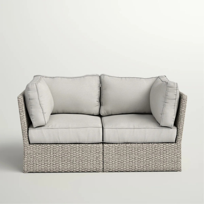 Causeuse d'extérieur en osier avec coussins - entièrement assemblée, Gris, Gris