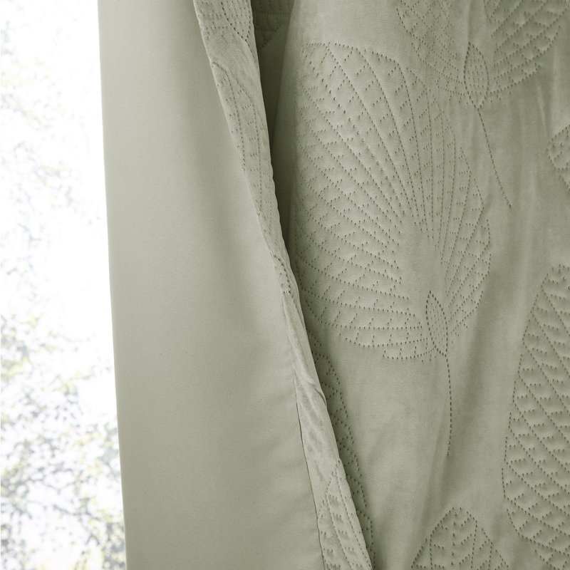 Catherine Lansfield Velvet Pinsonic Leaf Thermal Eyelet Curtains Two Panels, Width 229 x Drop 229 cm, Green