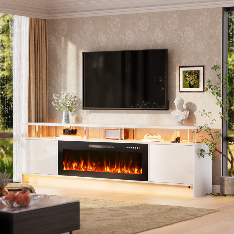 80" Fireplace TV Stand, Dual Led Lights Entertainment Center & Media Console, Fits TVs up to 90", w/Outlet, 42" Electric Fireplace, TV Stand for Living Room