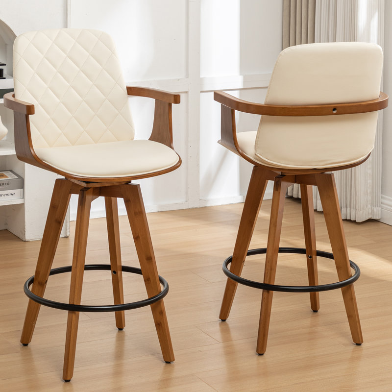 Sitaram Swivel Bar Stools, Beige, Bar Stool (77.1cm Seat Height)