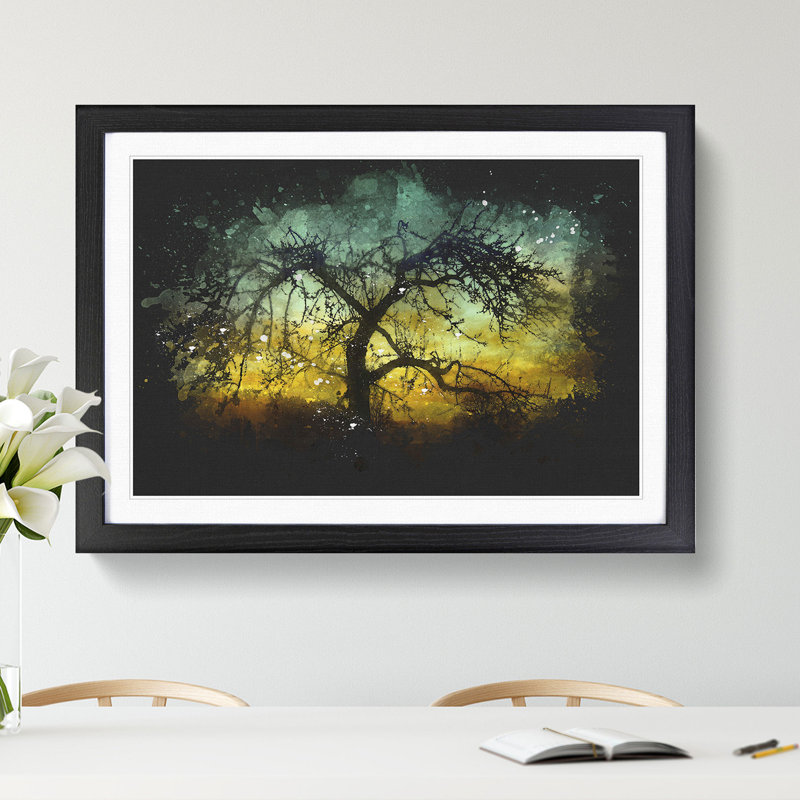 Tree at Sunset Vol.4 - Picture Frame Graphic Art, 36cm H x 48cm W x 2cm D, Black