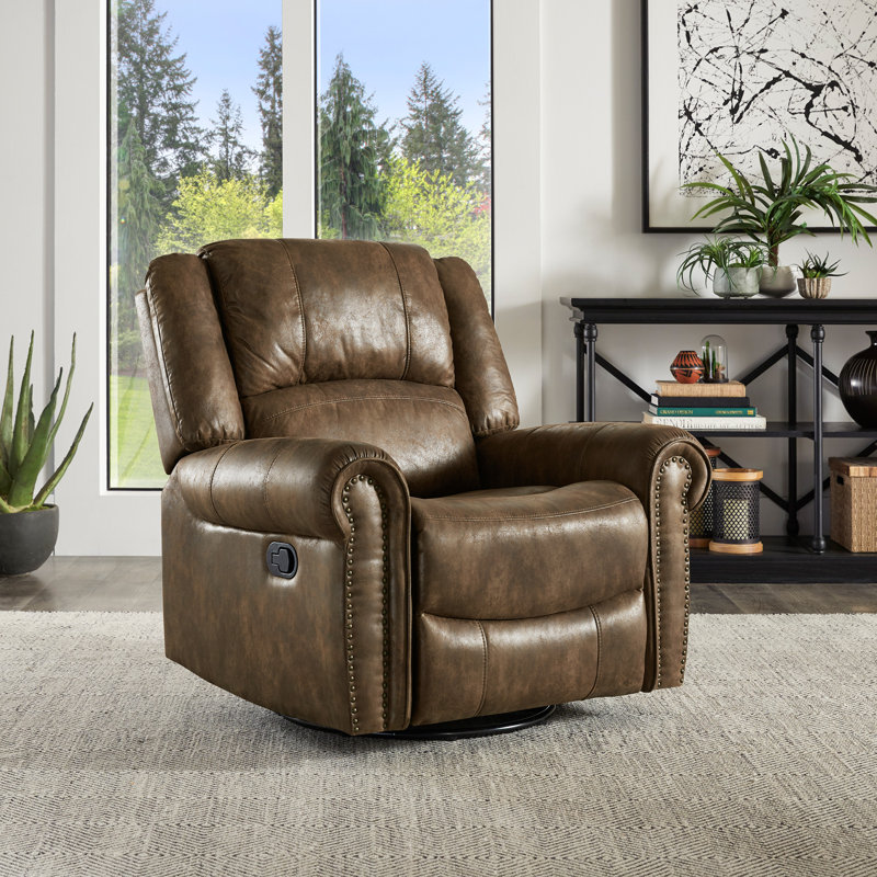 Fauteuil inclinable pivotant en microfibre Doniphan, Brun