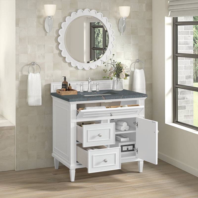 Lorelai 36'' Single Bathroom Vanity with Top, Bright White, Parisian Blue, 8" Widespread