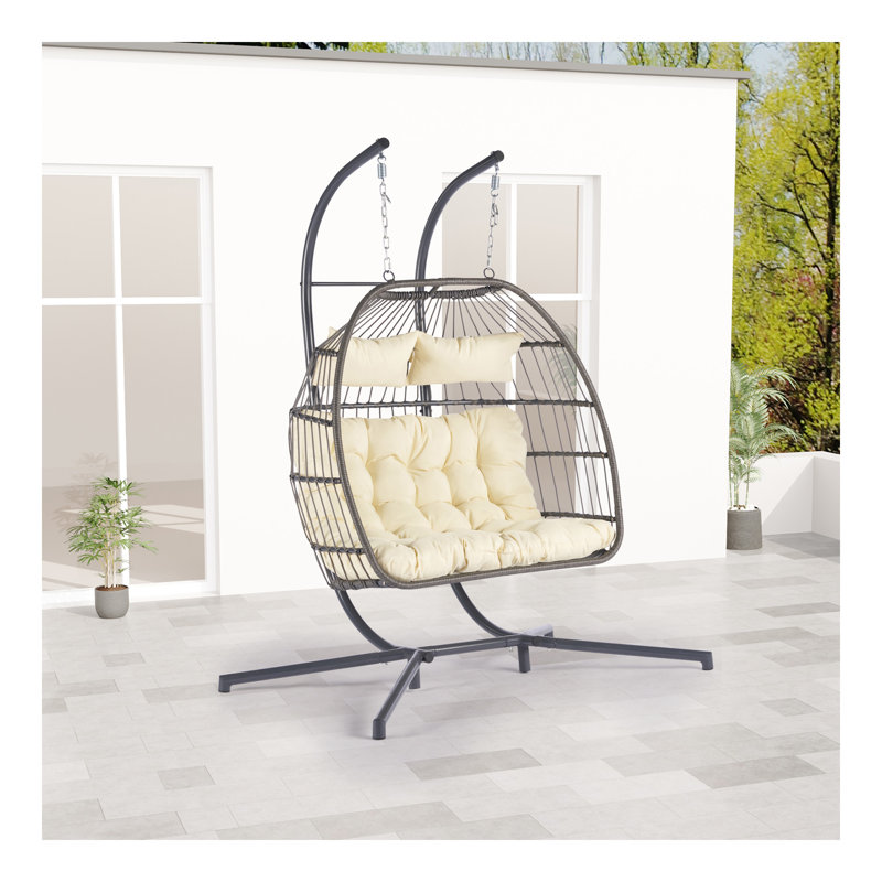 Chaise suspendue en rotin pour 2 personnes, Beige/gris