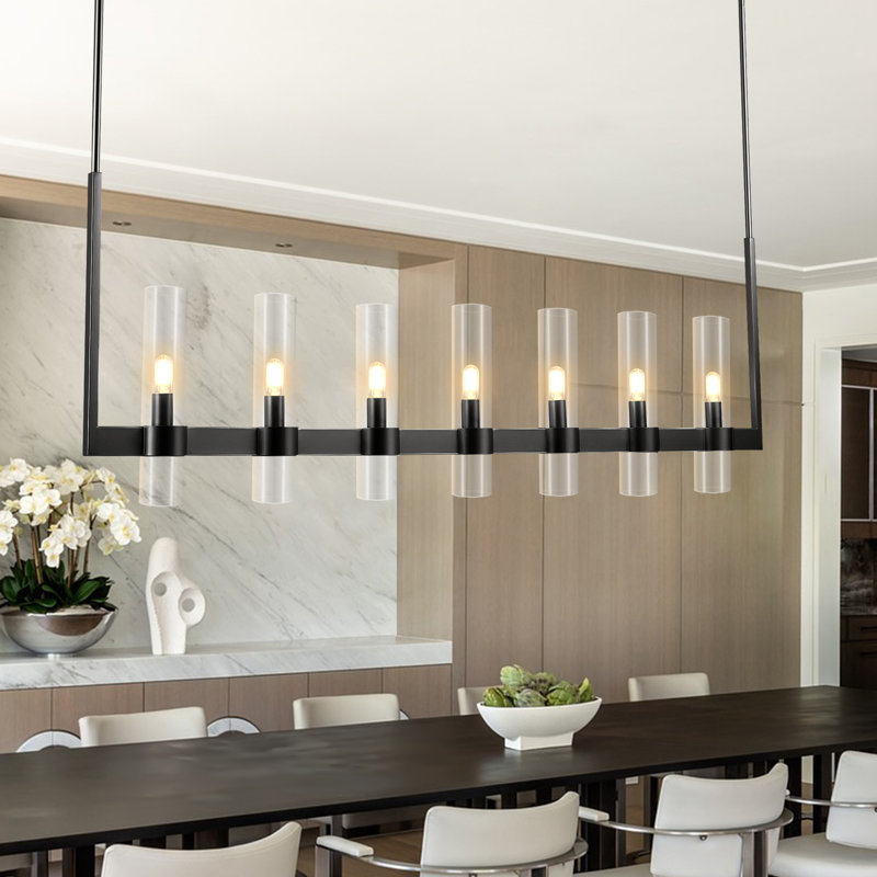 7-Light Dimmable Linear Kitchen/Island Chandelier, Matte Black