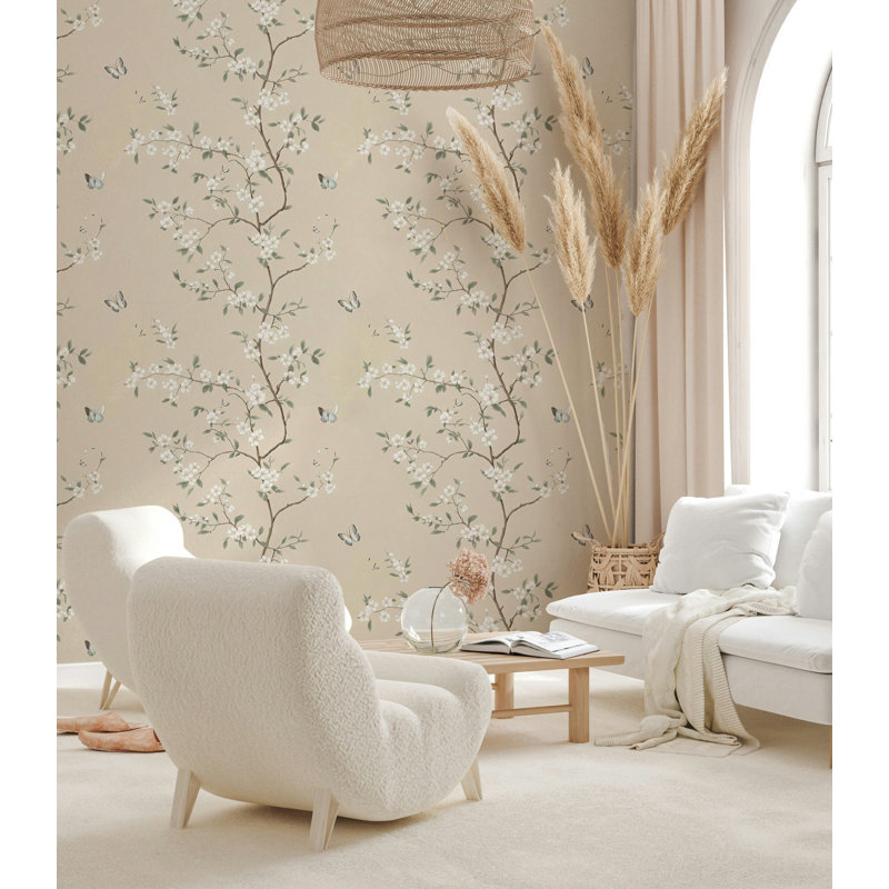 Lark Manor™ Delicate Floral Wallpaper with Butterflies Minimalist ...