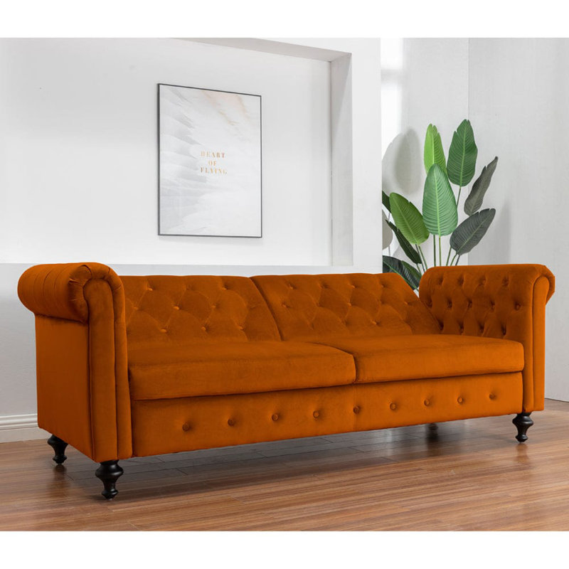 Selene 3 Seater Velvet Sleeper, Orange