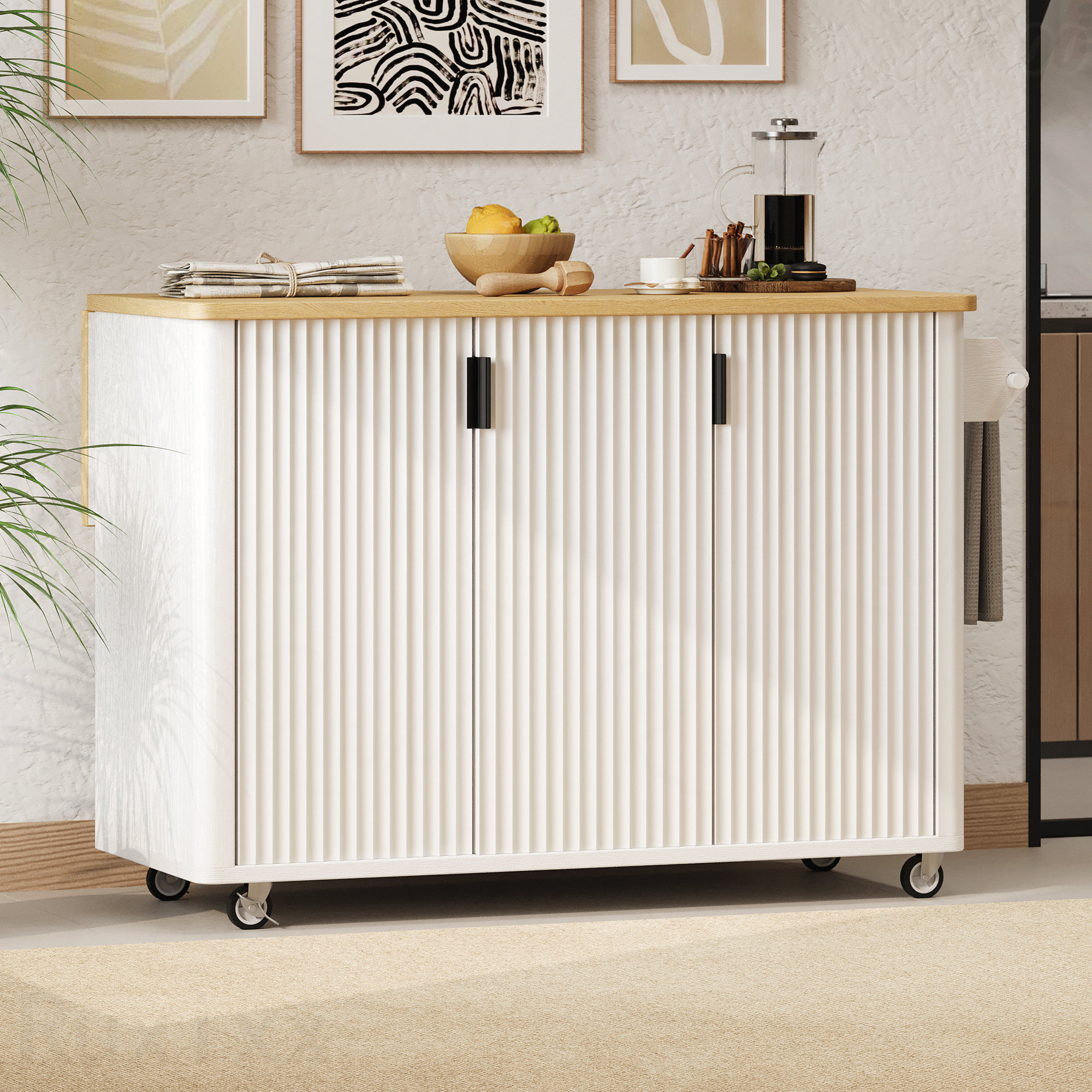 Latitude Run® 51" Fluted Kitchen Island With Drop Leaf, Farmhouse ...
