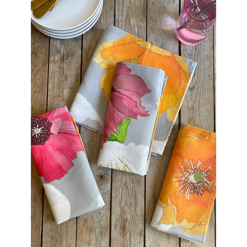 Ensemble de serviettes de table: fleurs de cactus sur fond gris
