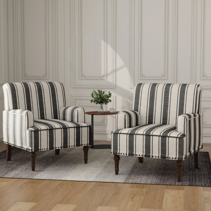 Upholstered Linen Blend Armchair, Black Stripe Linen