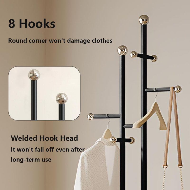 Coat Rack Freestanding With Marble Base, Black