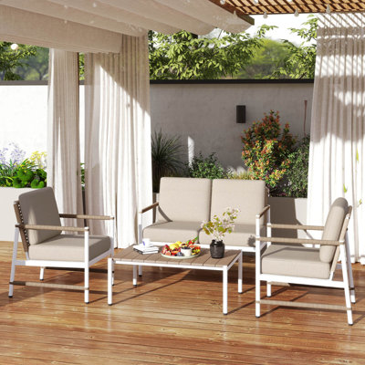 4 Pcs Patio Furniture Set Patio Loveseat Sofa With A Coffee Table 2 Single Couch