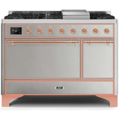 ILVE Majestic II Series 48 inch Dual Fuel Range with 8 Sealed Burners, Griddle (Solid Door)