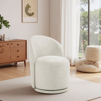 Upholstered Modern Light Sand Chenille Barrel Swivel Side Dining Chair