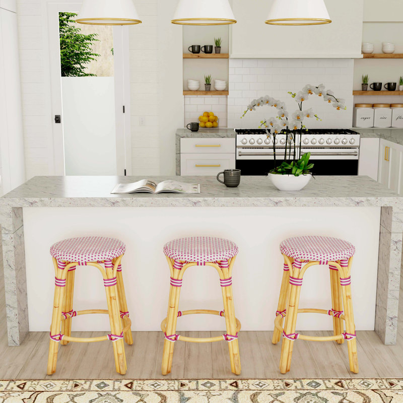 Alastair Bar & Counter Stool, Glossy White/Natural Rattan Frame, Counter Stool (24" Seat Height)