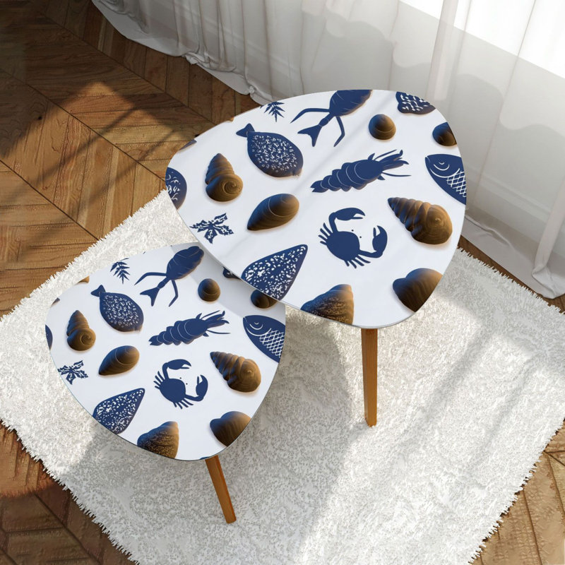 Triangle Nesting Coffee Table Set of 2 Seafood Fish food texture Underwater sea End Table Modern Minimalist Side Table Set for Living Room Bedroom