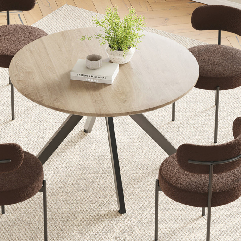 Solid Wood Round Dining Kitchen Table for 4-6 People with Intersecting X-Pedestal Base, Durable and Stylish, Brown/Black