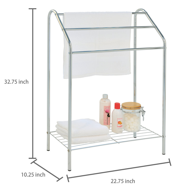 Chrome 3-Tier Freestanding Towel Rack with Storage Shelf