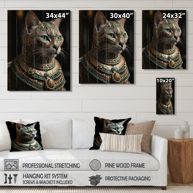 Égypte, chat égyptien - impression sans cadre sur bois, H 32 po x l 24 po x P 0,78 po