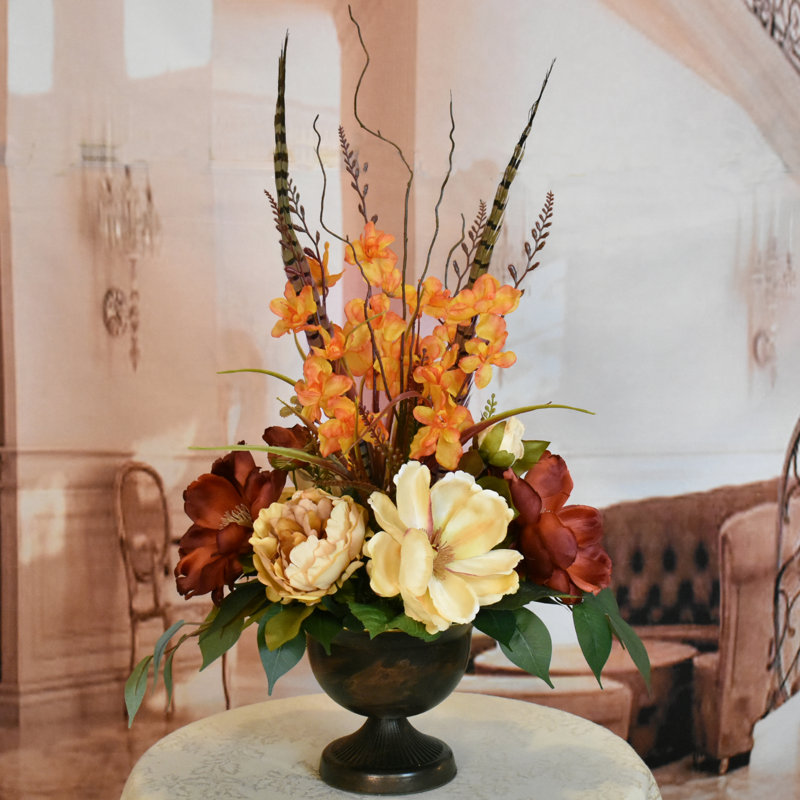 Faux Silk Magnolia, Peony Arrangement in Vase