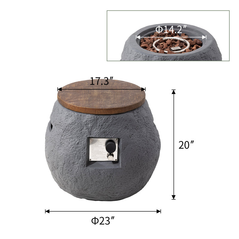 Christiene Round Magnesium Oxide Propane Smokeless Fire Pit Table, Dark Gray