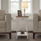 Small Side Table with Drawer - Nightstand with Shelf for Bedroom or Dorm - Narrow End Table for Living Room or Entryway
