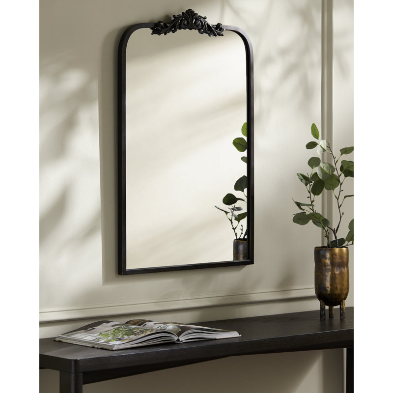 Anzlie Metal Arch Wall Mirror, 30" x 20", Black